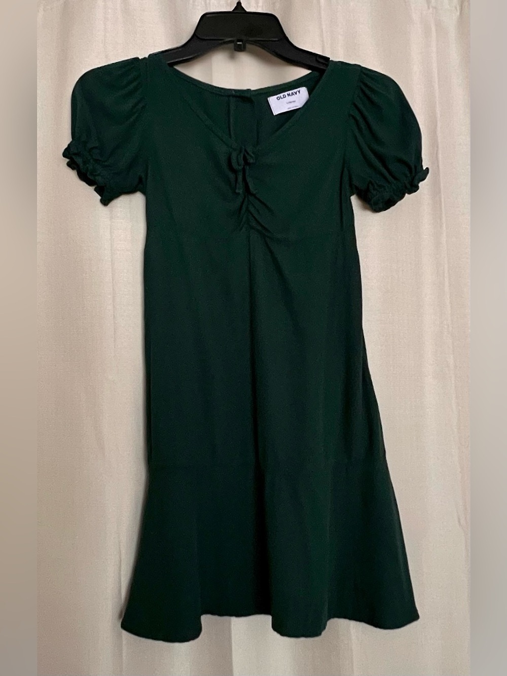 Old Navy Girls Forest Green Puff Sleeve Dress Size L 10-12